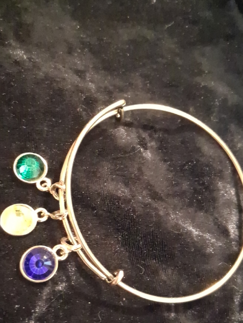 Warner Bro. Gold-Tone Charm Bangle Bracelet with Green, Yellow and Purple Charms